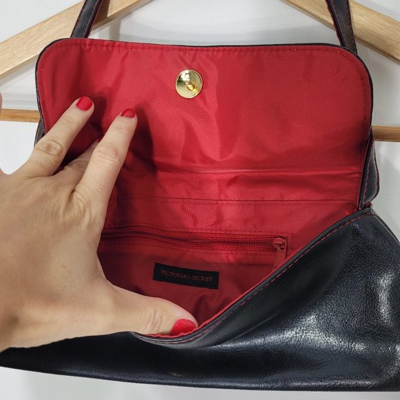 Victoria's Secret Women's Black Red Vegan Leather Mini Shoulder Purse Small Bag - Picture 4 of 12